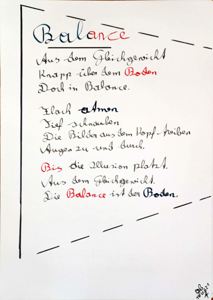 #39Plus3Poems - Balance - handschriftlich